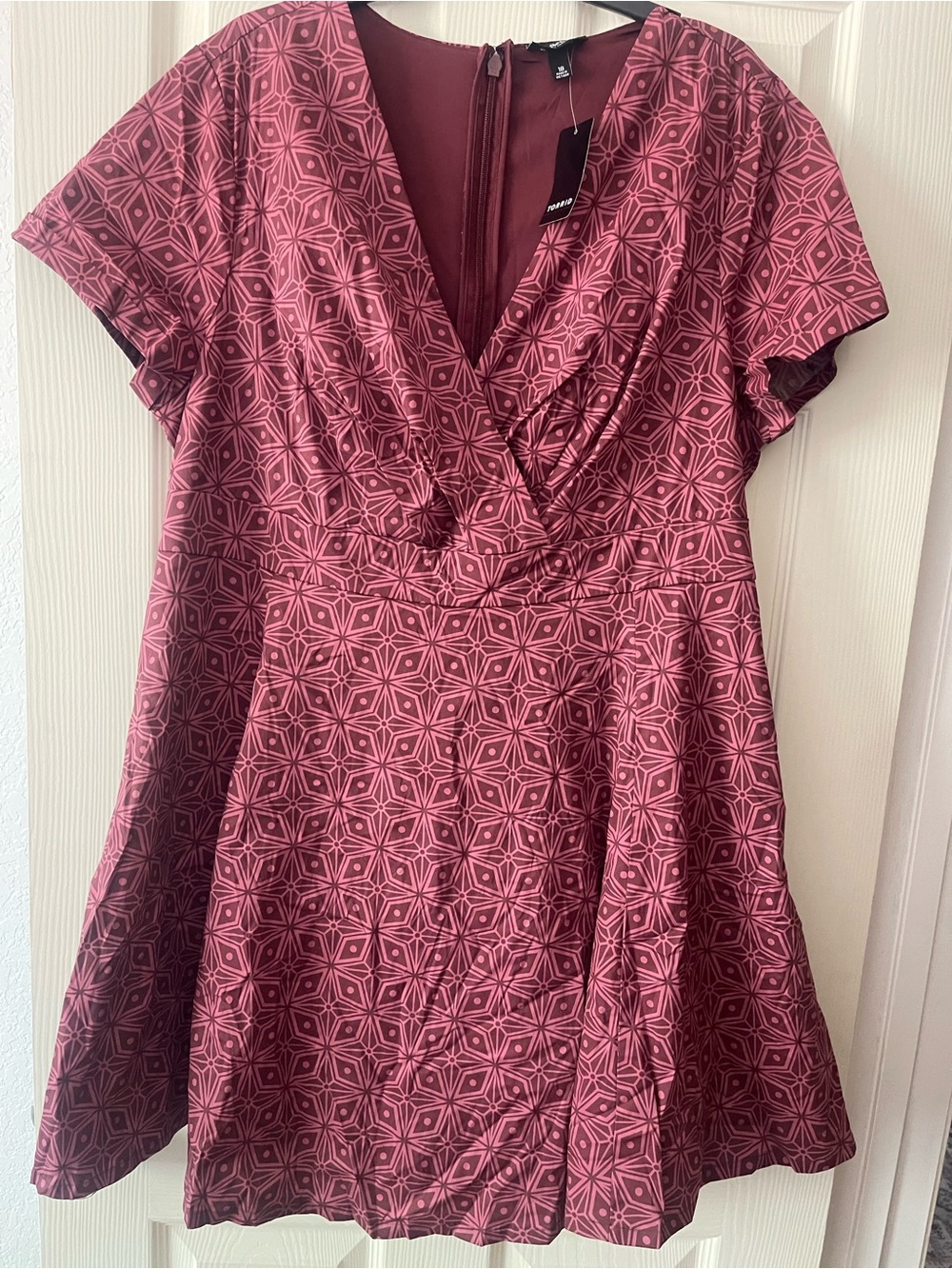 torrid Burgundy Geometric Wrap-Style Fit & Flare Dress